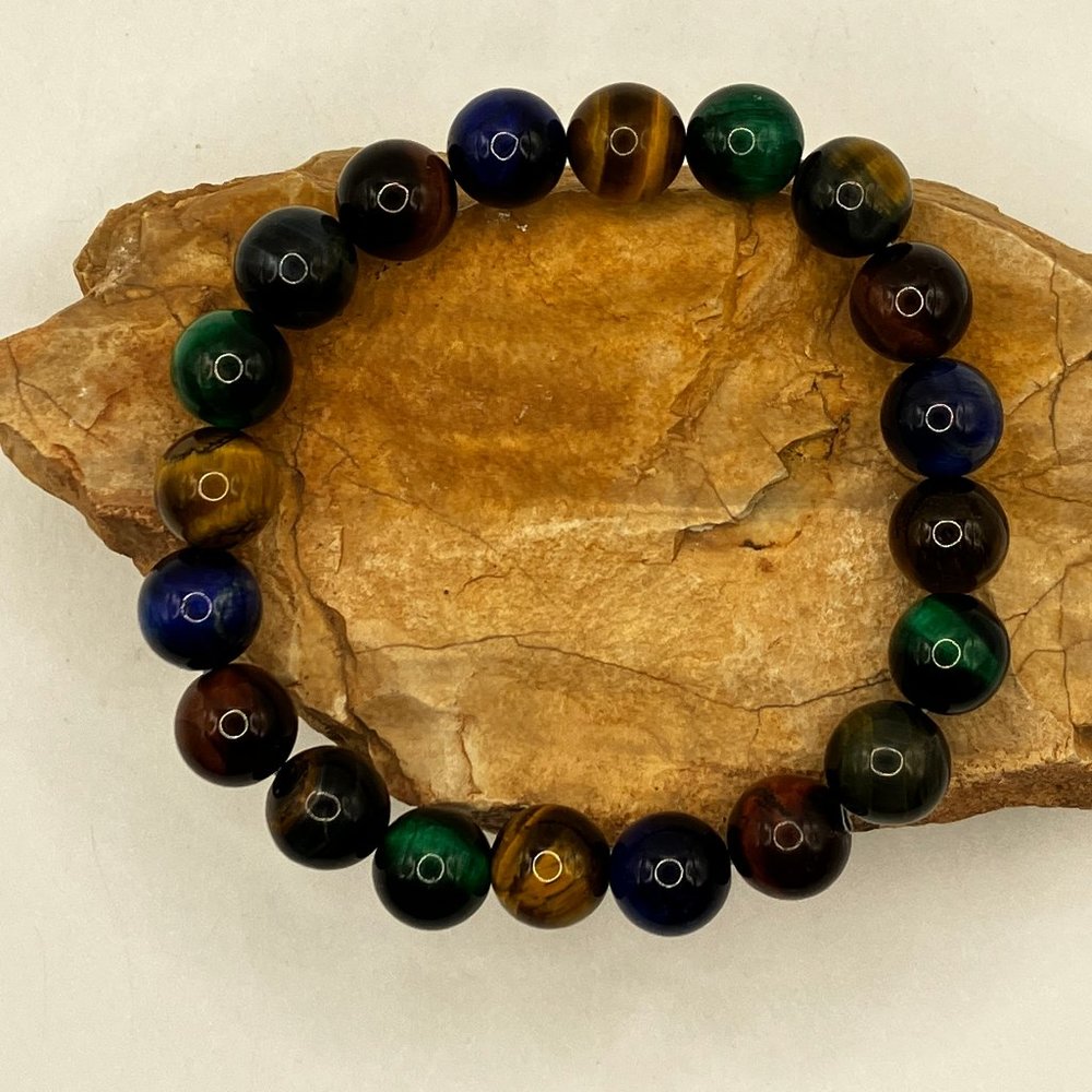 Men's Tiger Eye Stretch Bracelet Multi-colored Tiger Eye Gemstones New